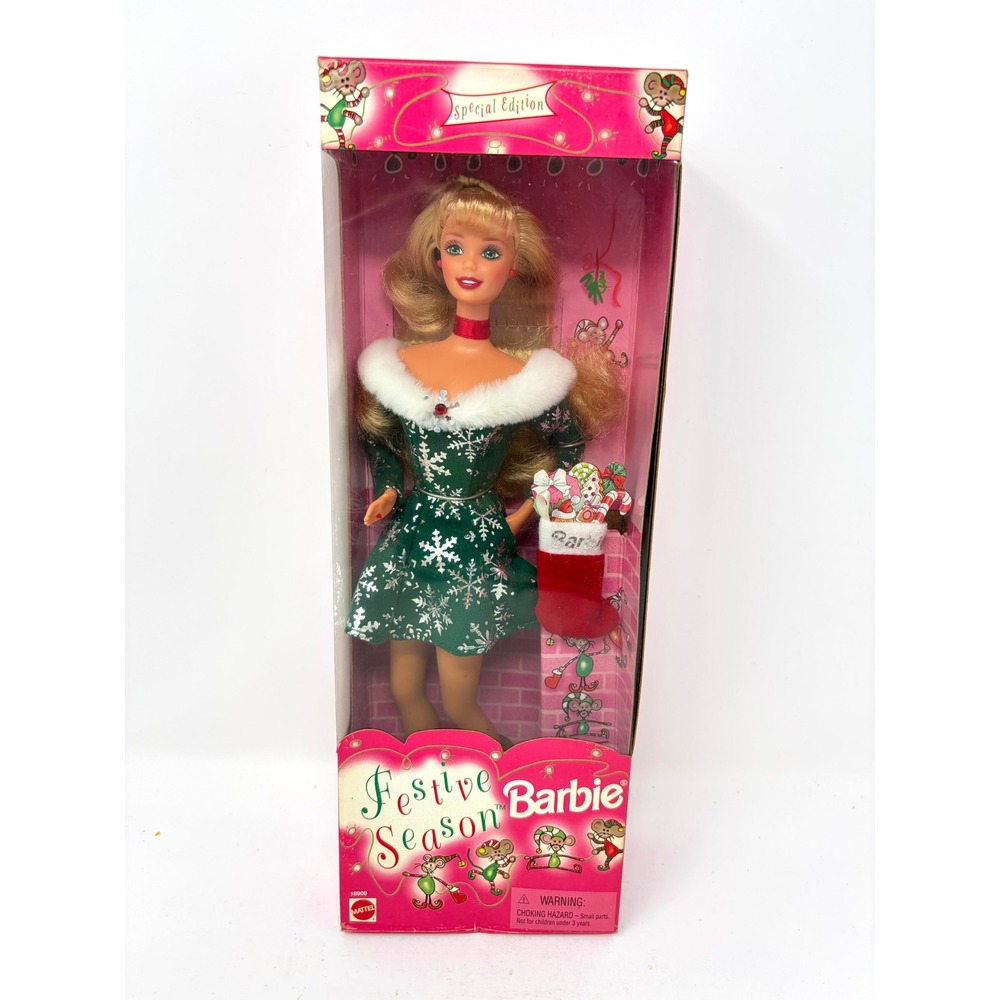 Mattel Festive Season Barbie Special Edition Doll 18909 1997 Green Snowflake